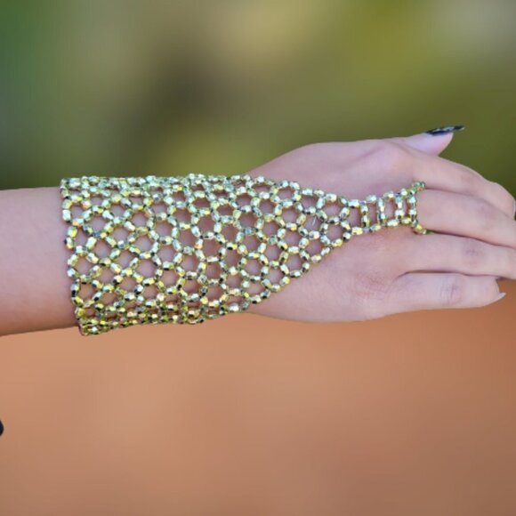 STRETCHY Gold Wrist Bracelet Sparkly Stretch Bracelet Belly Dance NEW - Picture 3 of 7